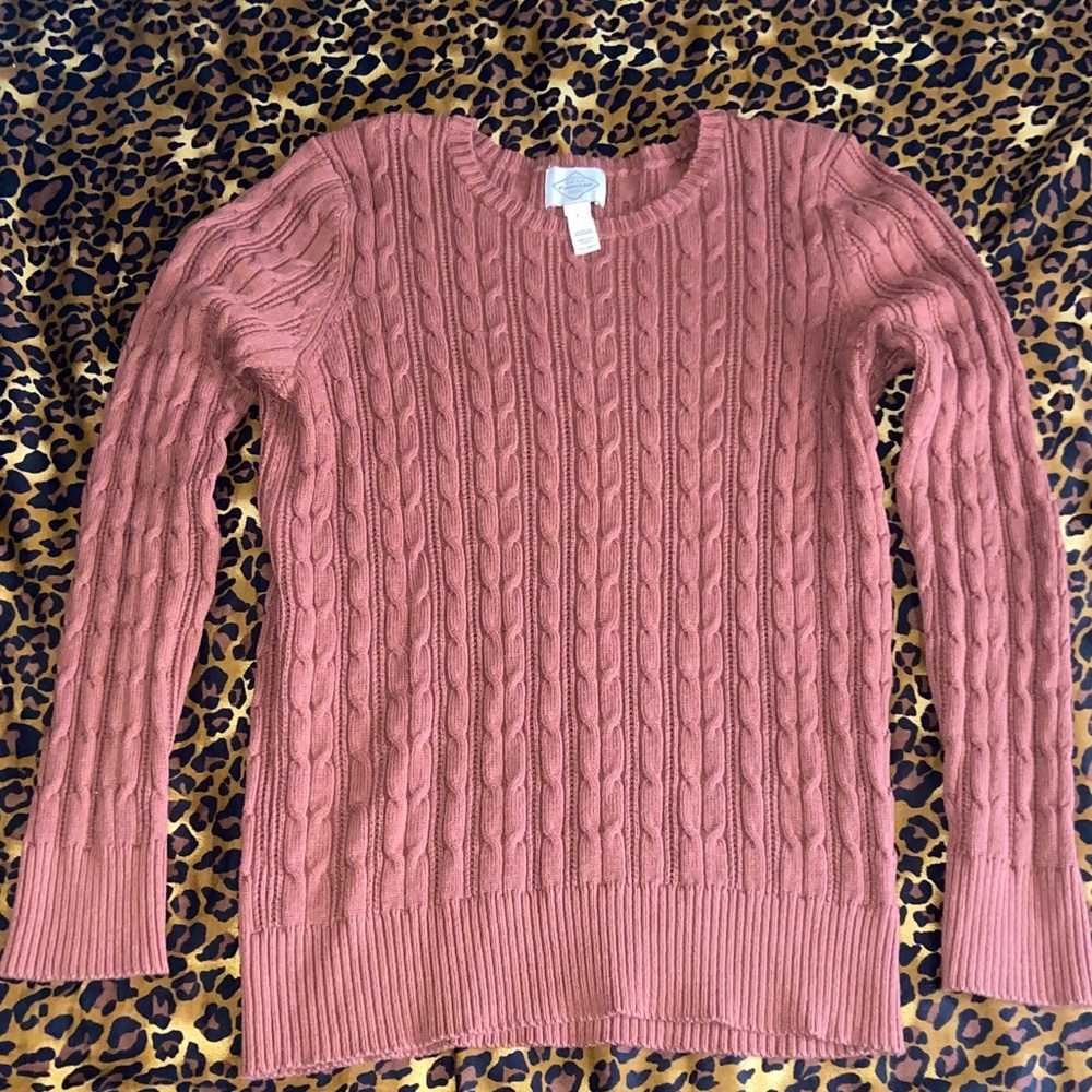 St. John's Bay Cable Knit Scoop Neck Sweater in Brown